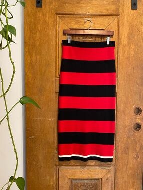 Lauren Ralph Lauren Black Red Colorblock Skirt stripe Medium ribbed knit pencil